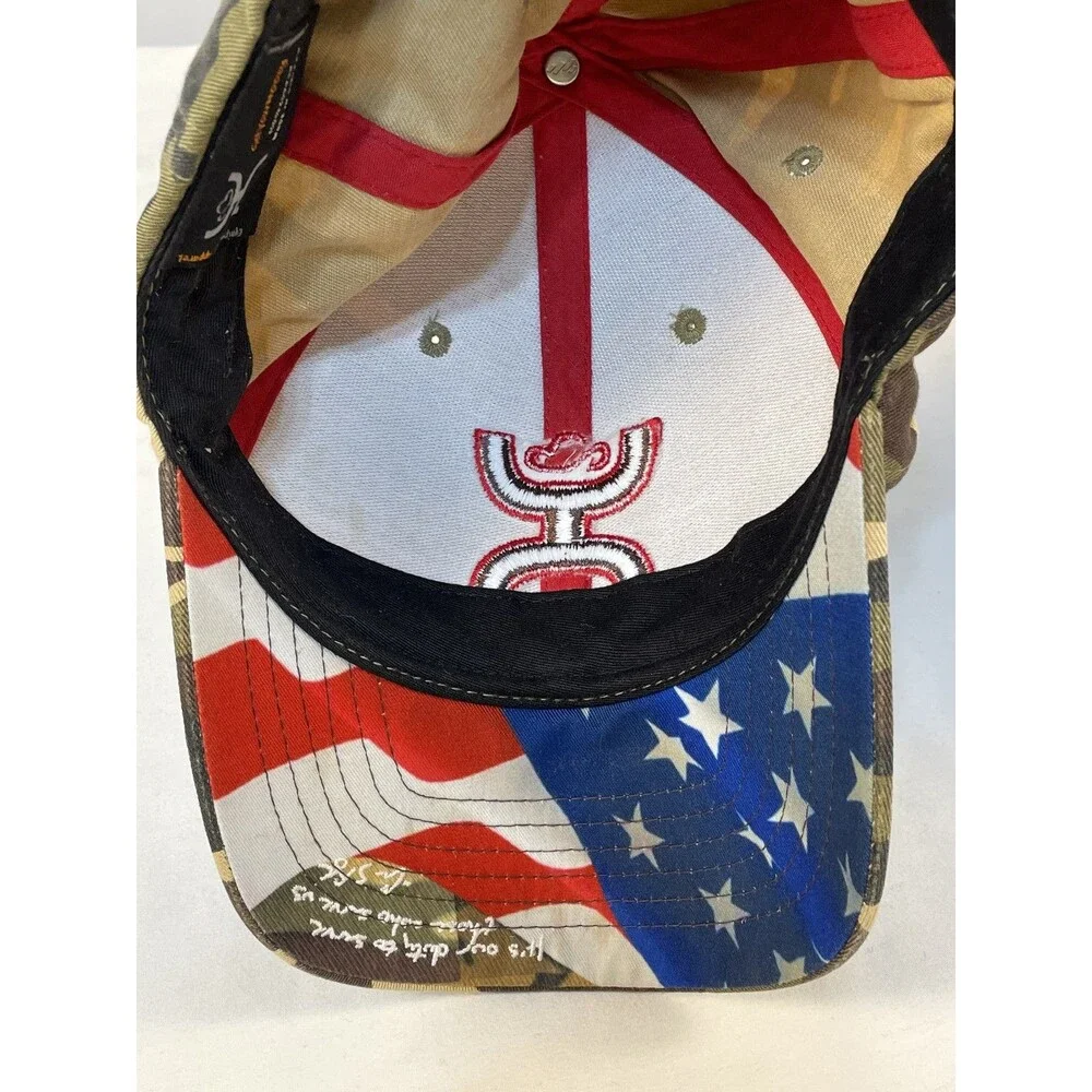 Hooey Camouflage Hat Men's Adjustable Baseball Cap Red Logo Skull Flag Underbrim